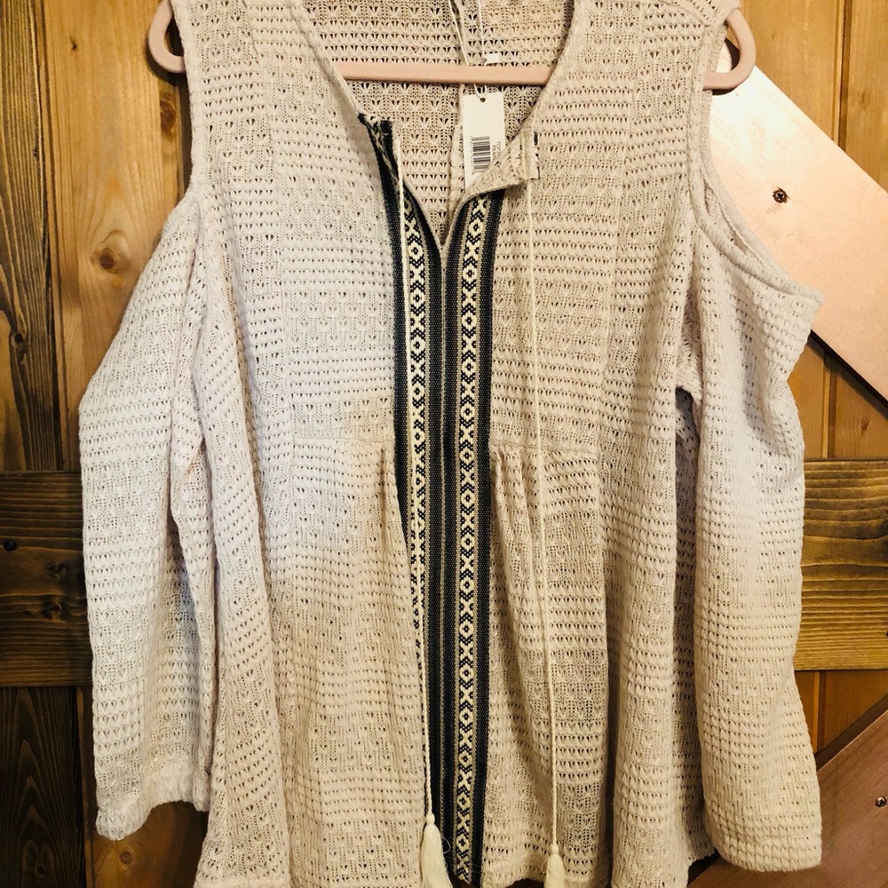 Simply Noelle Cream Cardigan with Textured Knit and Cold-Shoulder